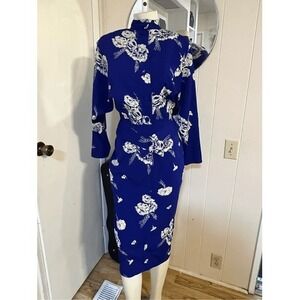 Vintage April Rain Women's 6 Blue Floral Print Japanese Style MIDI Dress Gown
